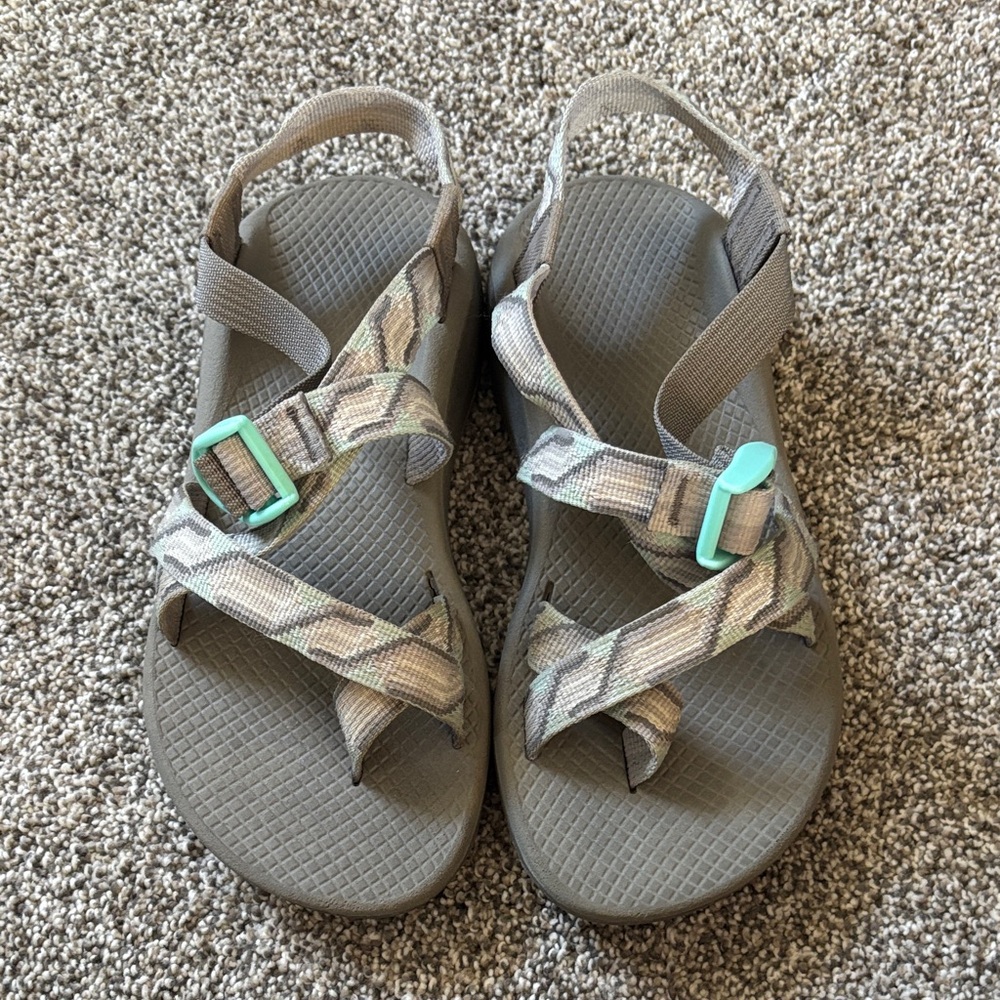 Chaco Gray and Teal Strapped Sandals